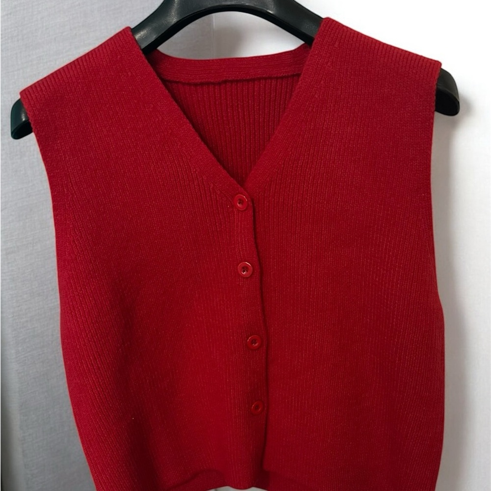 Amazon Essentials Women's Red V-Neck Sweater Vest